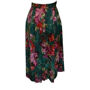 Vintage Geiger Wool Midi Skirt Pleated Floral Lined Austria Womens Size 6 Pocket